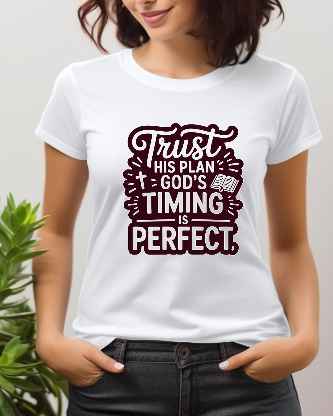Trust His Plan T-Shirt – “God’s Timing Is Perfect” Unisex Christian Tee, Inspirational Faith Shirt, Motivational Bible Quote Apparel
