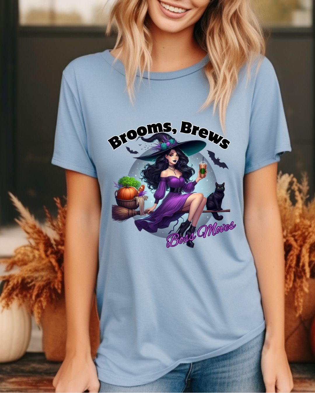 Brooms & Brews Halloween Tee, Unisex Shirt, Witch Craft Tee, Autumn Apparel, Spooky Season Outfit