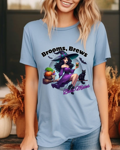 Brooms & Brews Halloween Tee, Unisex Shirt, Witch Craft Tee, Autumn Apparel, Spooky Season Outfit