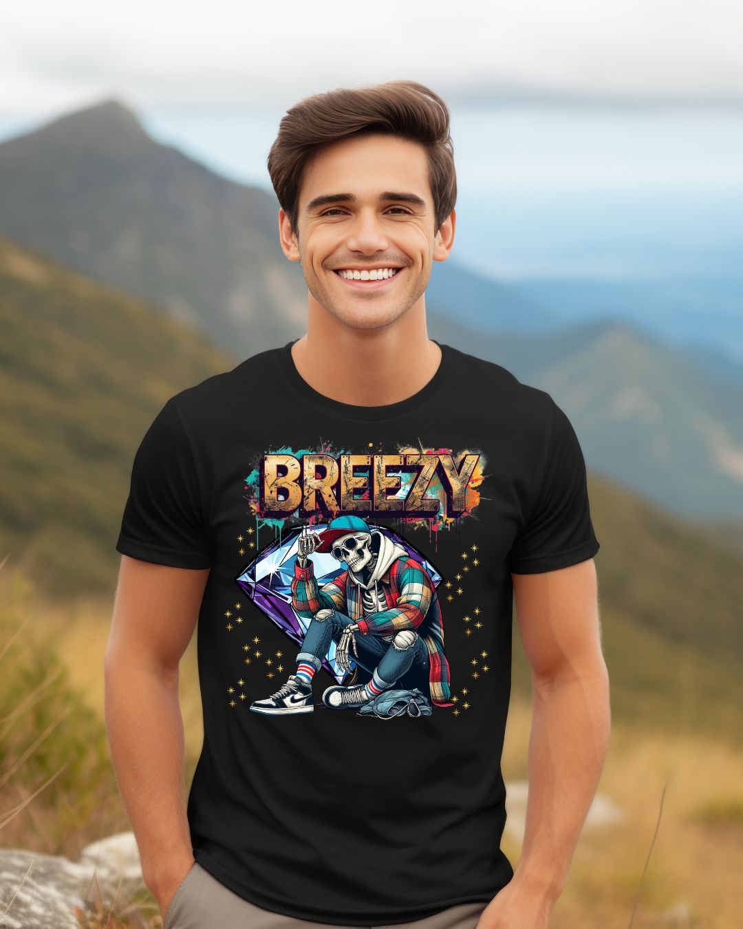 Urban Art Unisex Tee - 'BREEZY' Graphic, Hip-Hop Fashion, Streetwear Style, Casual Attire, Gift for Teens, Festival Outfit