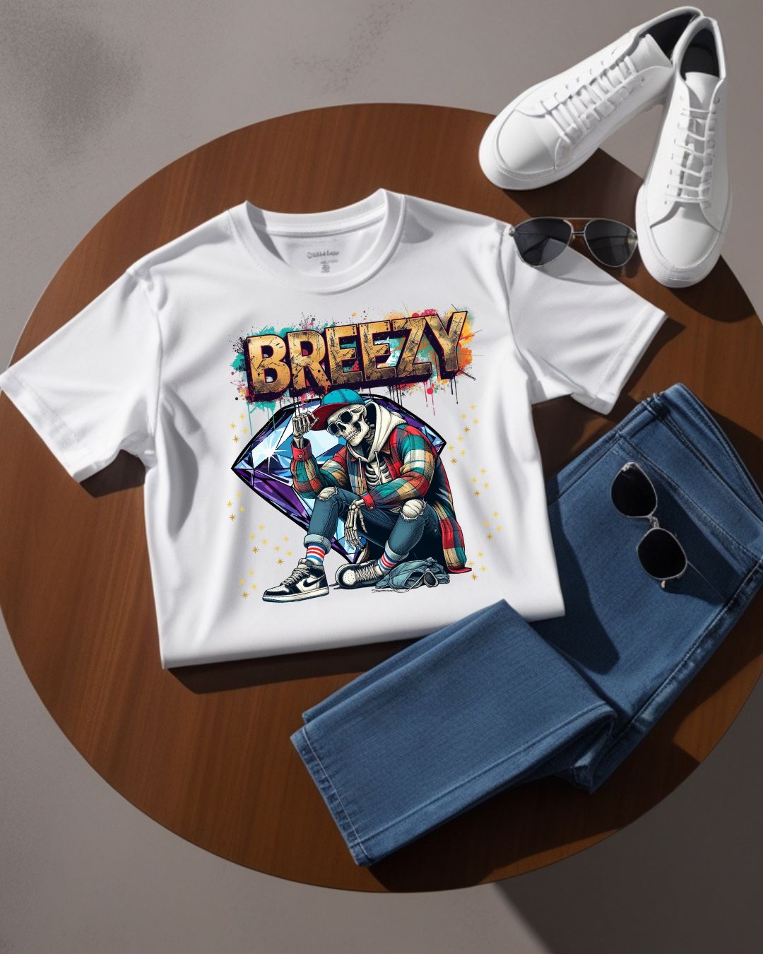 Urban Art Unisex Tee - 'BREEZY' Graphic, Hip-Hop Fashion, Streetwear Style, Casual Attire, Gift for Teens, Festival Outfit